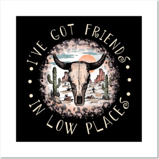 I've Got Friends In Low Places Skull Leopard Country Bull Quotes Posters and Art